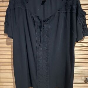 Style & Co. Black Ruffled Tie Front Blouse